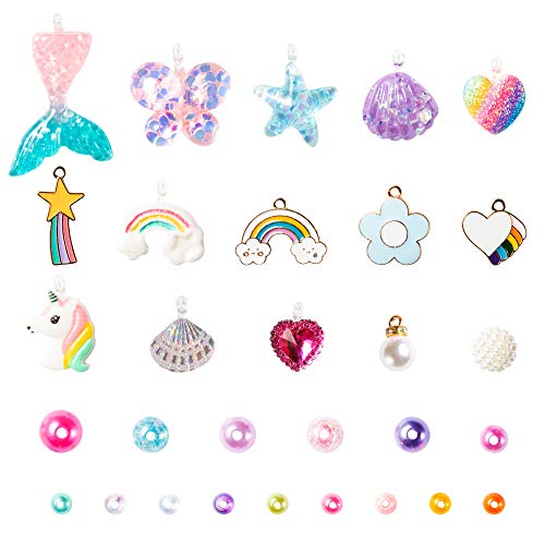 DIY Bead Jewelry Making Kit with 400+ Beads &#x26; Charms for Creative Bracelets Necklaces Rings, Children Mermaid Starfish Shell Princess Necklace Bracelets Making Art Craft Bead Kit for Girls