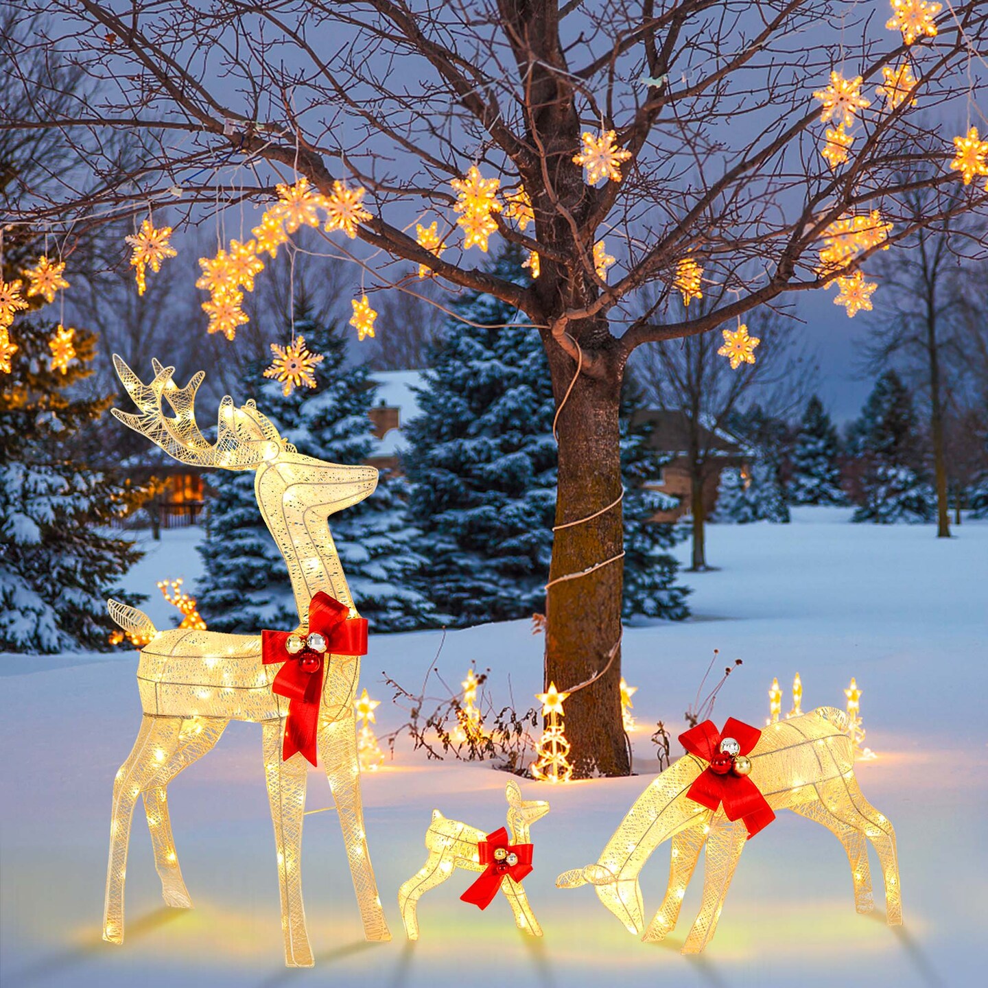 Costway 3 PCS Lighted Reindeer Family Set Pre-lit Christmas Decoration with 230 LED Lights