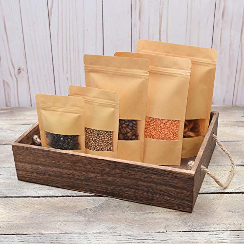 50 Pcs Self Sealing Sealable Packaging Paper Bags Waterproof Transparent Window Brown Stand Up Zipper Pouches Can Reusable for Food Tea Coffee bags Beans Nuts Seeds Dried Fruits Pouch (5.9&#x22;x8.6&#x22;)&#x2026;