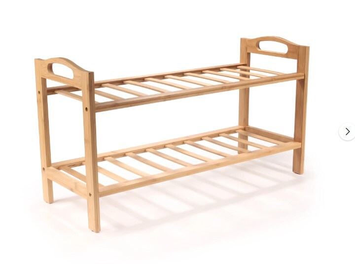 2-Tier Bamboo Wood Shoe Rack, Natural Finish, for Entryway or Doorway - 2 Racks