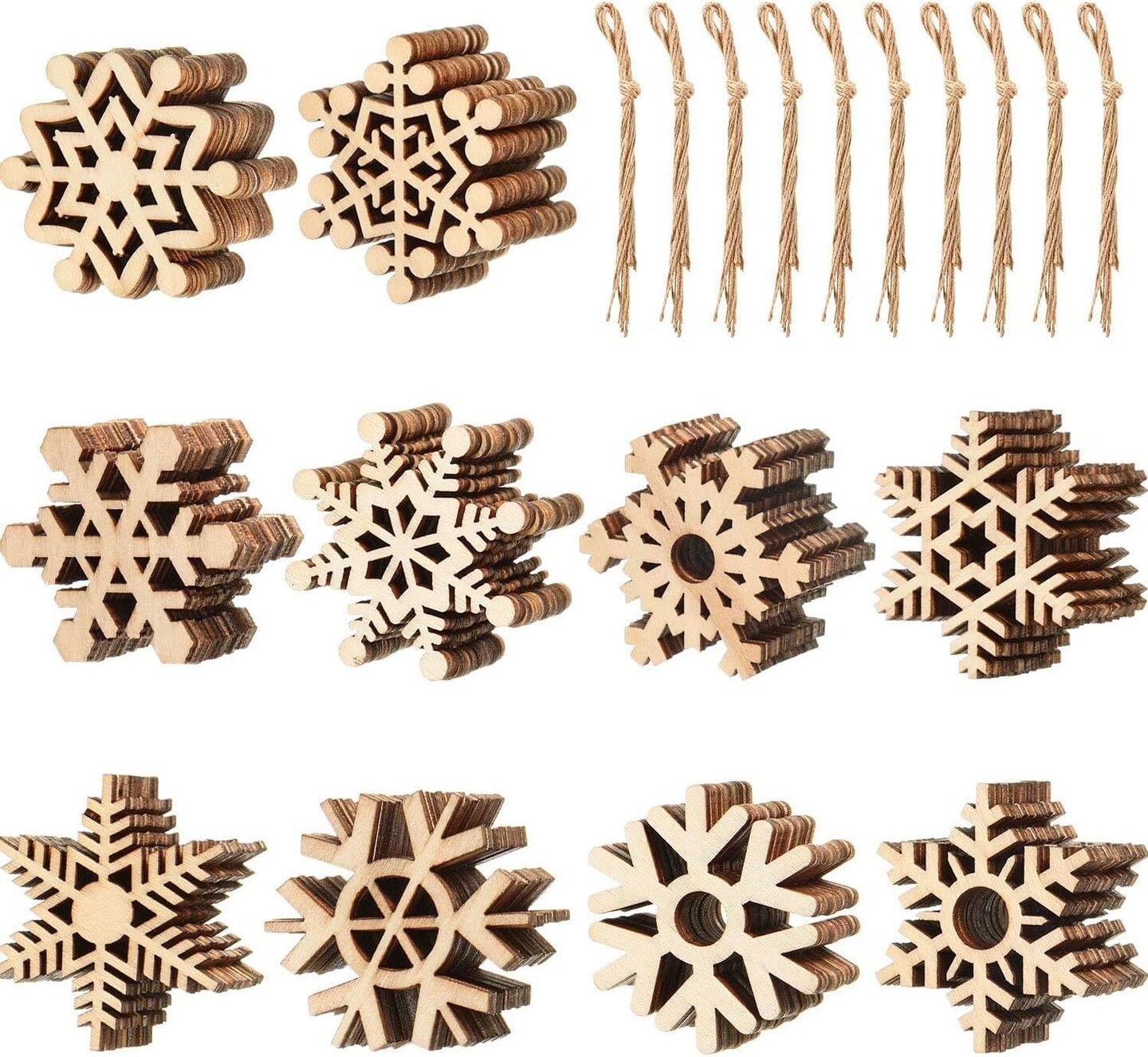 2 Inches Wooden Snowflake Christmas Ornament 100 pcs