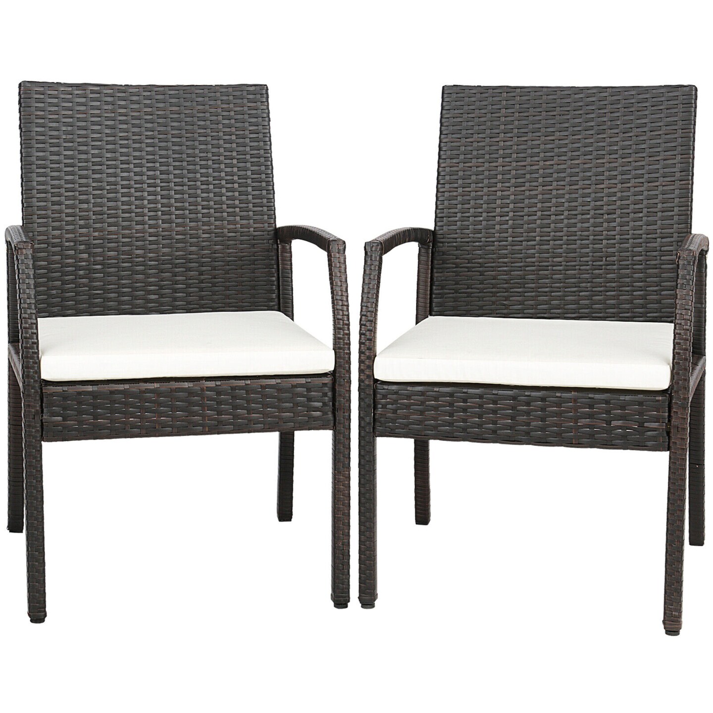 Patio Wicker Dining Armchair Set with Soft Zippered Cushion