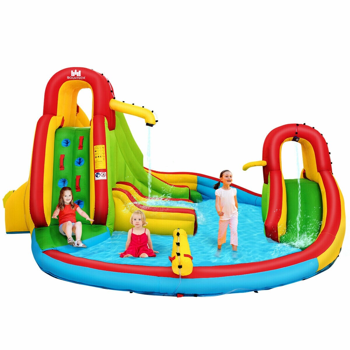 Kids Inflatable Water Slide Bounce House with Climbing Wall and Pool