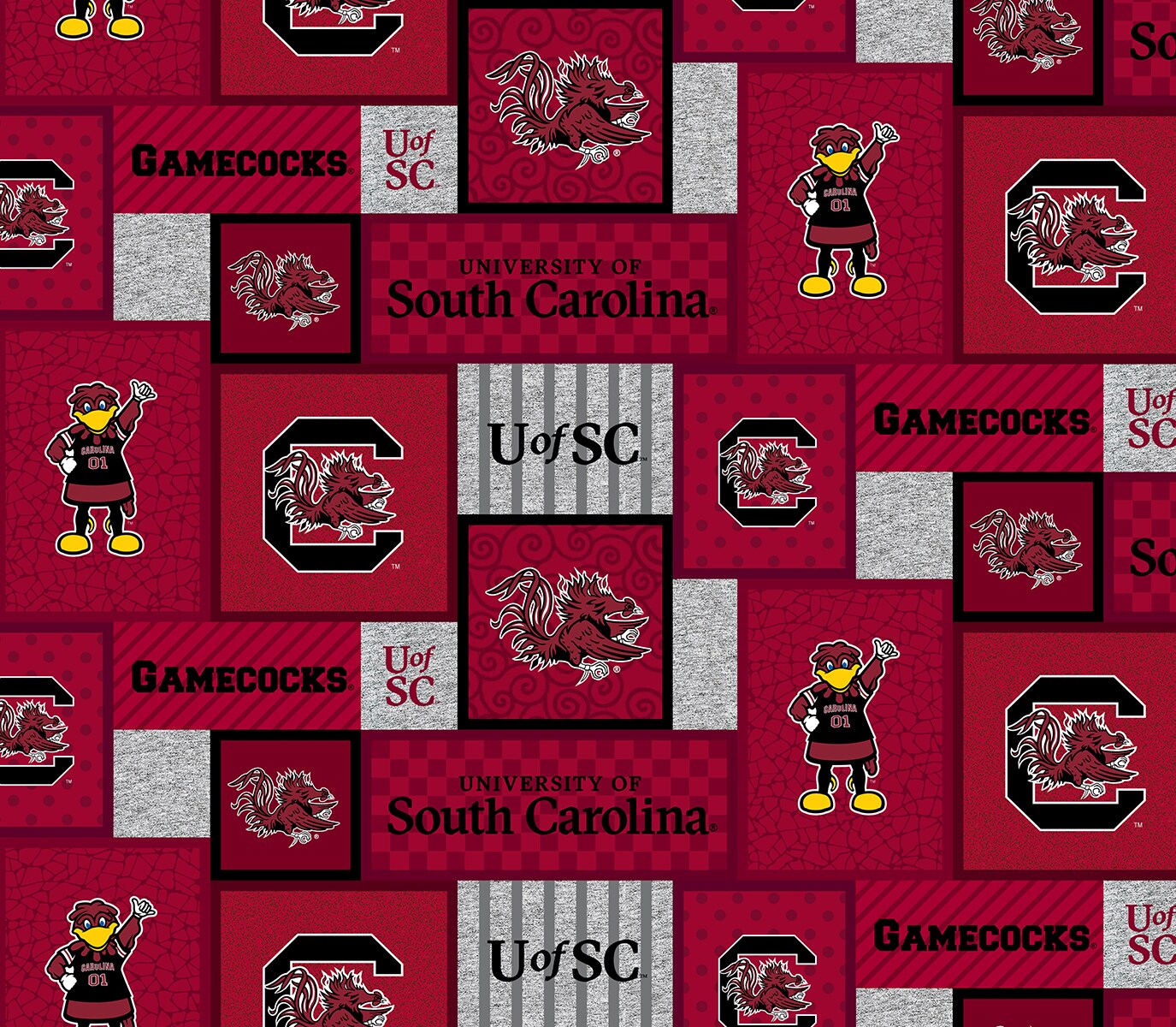 Sykel Enterprises-University of South Carolina Fleece Fabric-South Carolina Gamecocks College Patch Fleece Blanket Fabric-Sold by the yard