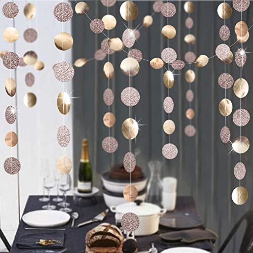Decor365 Glitter Champagne Gold Decorations Paper Circle Dots Garland Party Streamers Bunting Backdrop Hanging Decor Banner/Wedding/Bachelorette/Bridal Shower/Christmas/New Year/Home/Engagement/