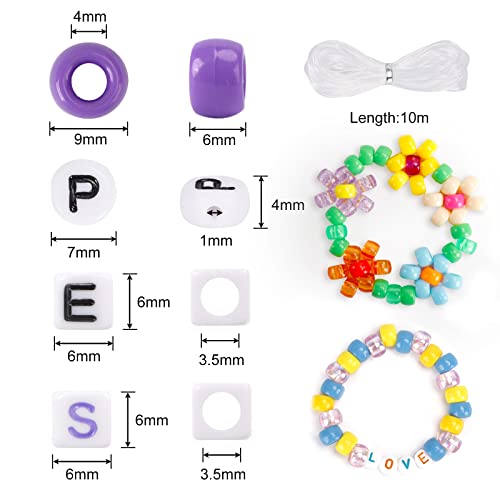 Quefe 3960pcs Pony Beads for Friendship Bracelet Making Kit 48 Colors Kandi Beads Set, 2400pcs Plastic Rainbow Bulk and 1560pcs Letter Beads with 20 Meter Elastic Threads for Craft Jewelry Necklace