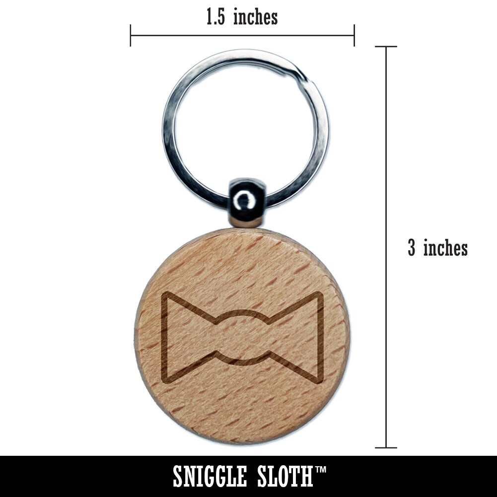 Bow Tie Outline Engraved Wood Round Keychain Tag Charm