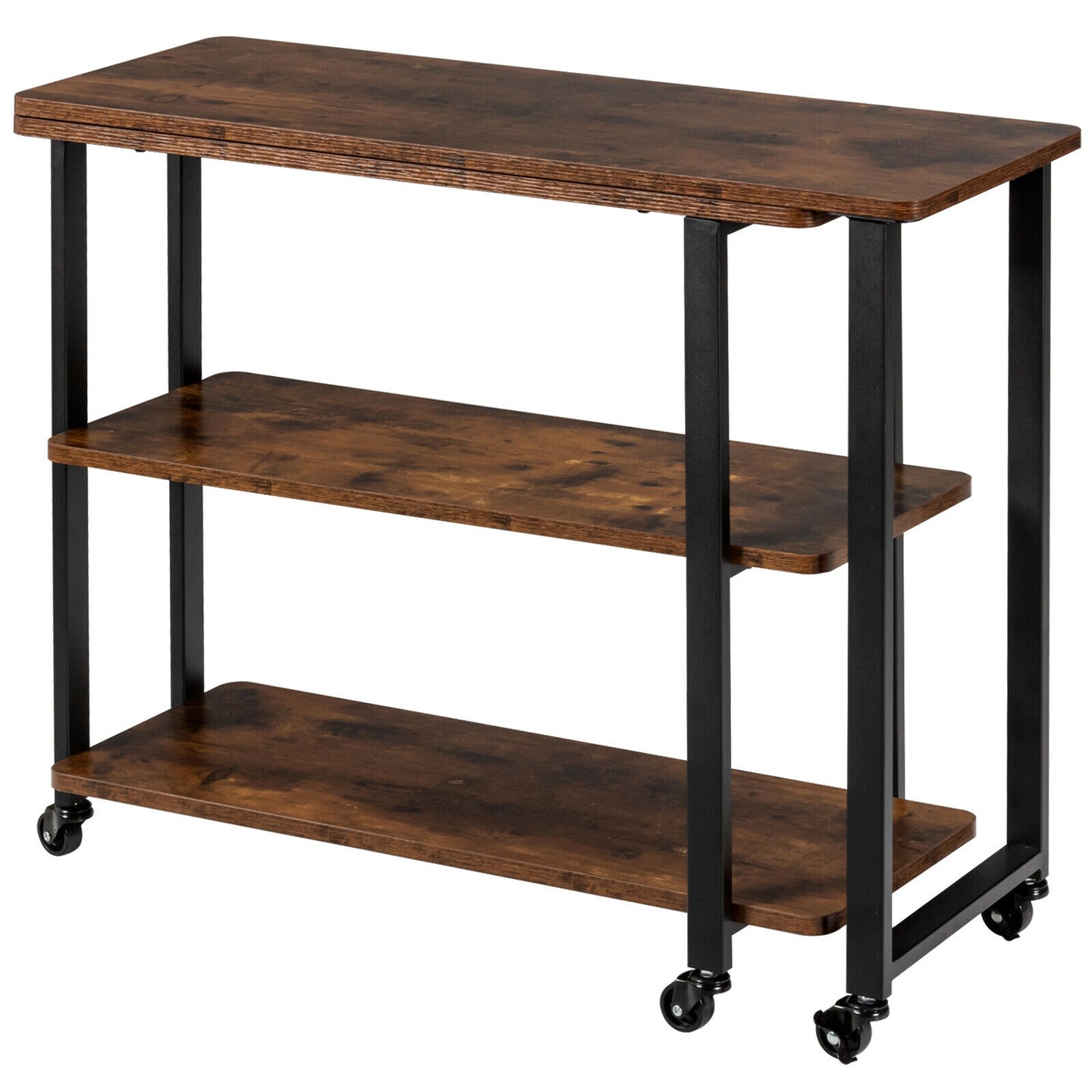 Costway Patented Sofa Side End Table 360&#xB0; Rotating Bookcase w/Storage Shelves &#x26; Wheels Brown/Rustic Brown/Natural