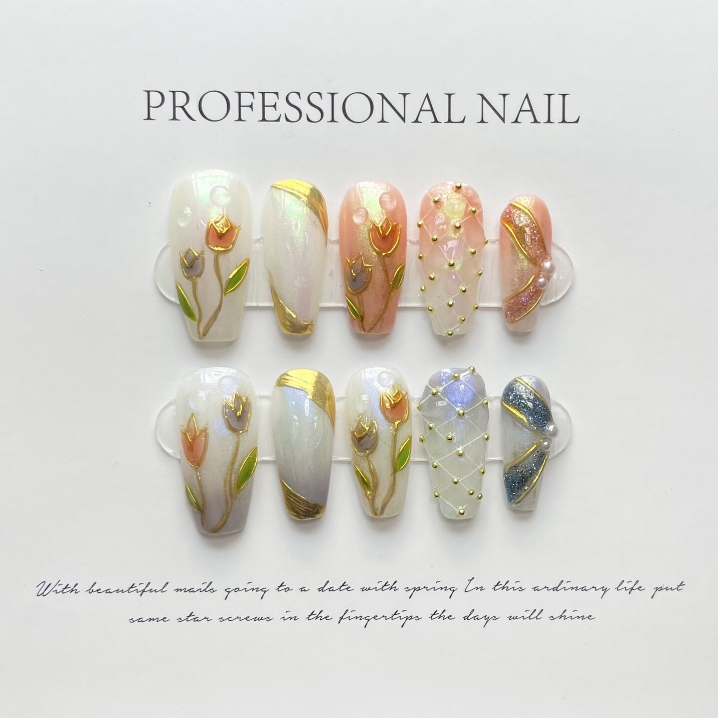 Handmade Press On Nails with Hand-painted Crane and Ice Clear Color,Summer  Landscape Painting.Luxury and White Enhancing.No.3909 - AliExpress