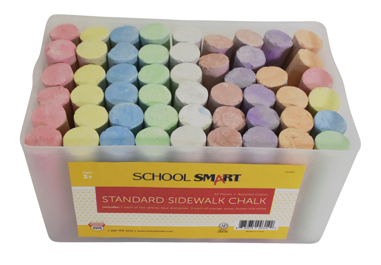 School Smart Sidewalk Chalk Tub, Assorted Colors, Pack of 52