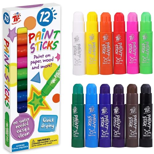 Paint Sticks,12 Classic Colors, Washable Paint, Non-toxic, Tempera Paint Sticks for Kids and Students