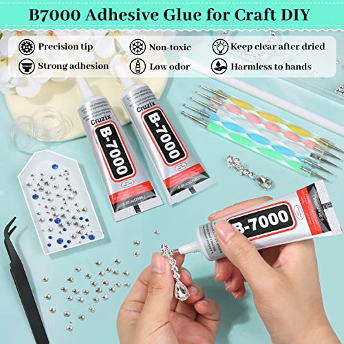B7000 Glue Clear with Precision Tip, B-7000 Jewelry Bead Glue Adhesive  Medium Viscosity with Art Dotting Stylus Pens Rhinestone Applicator Kit for