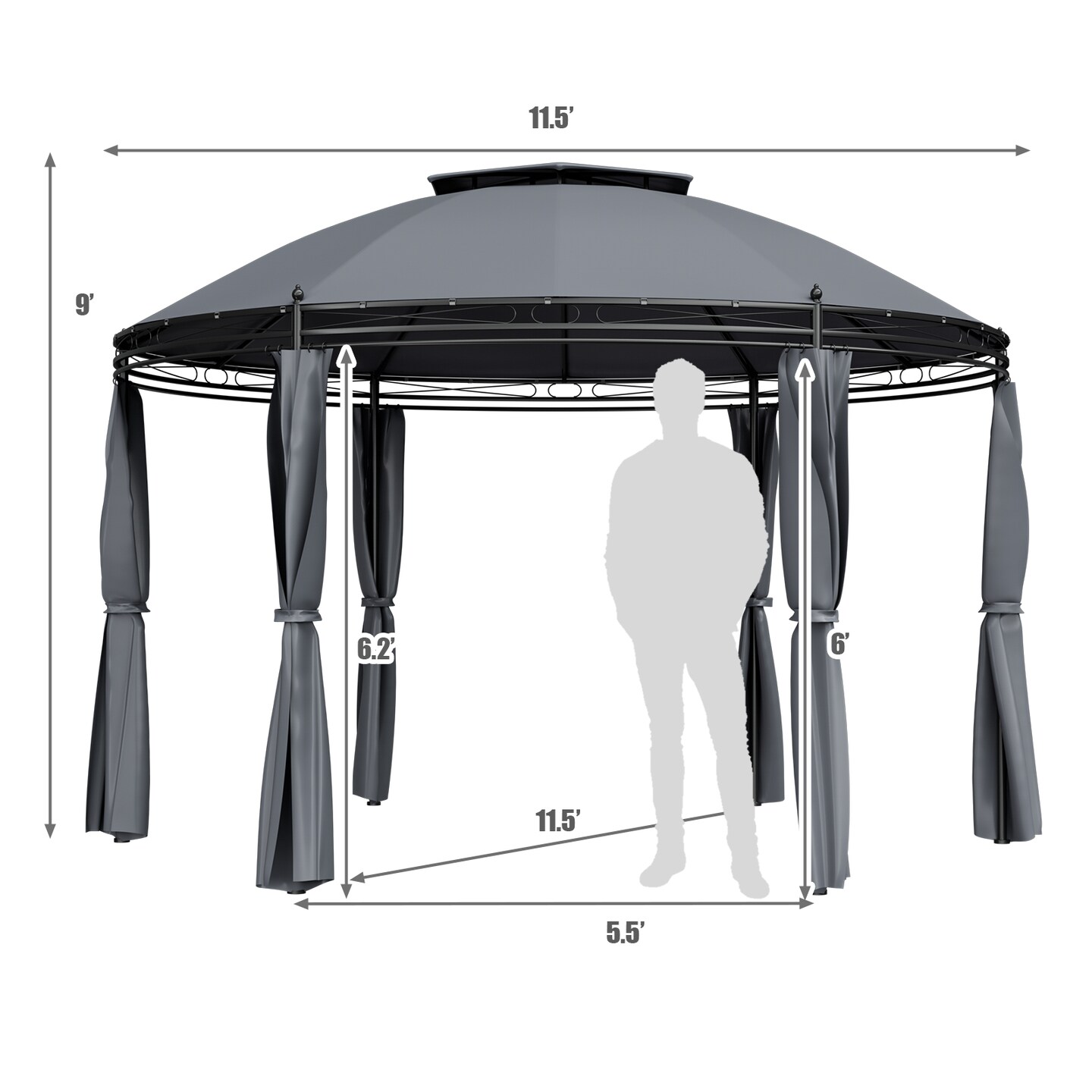 Outdoor Patio Round Dome Gazebo Canopy Shelter with Double Roof Steel