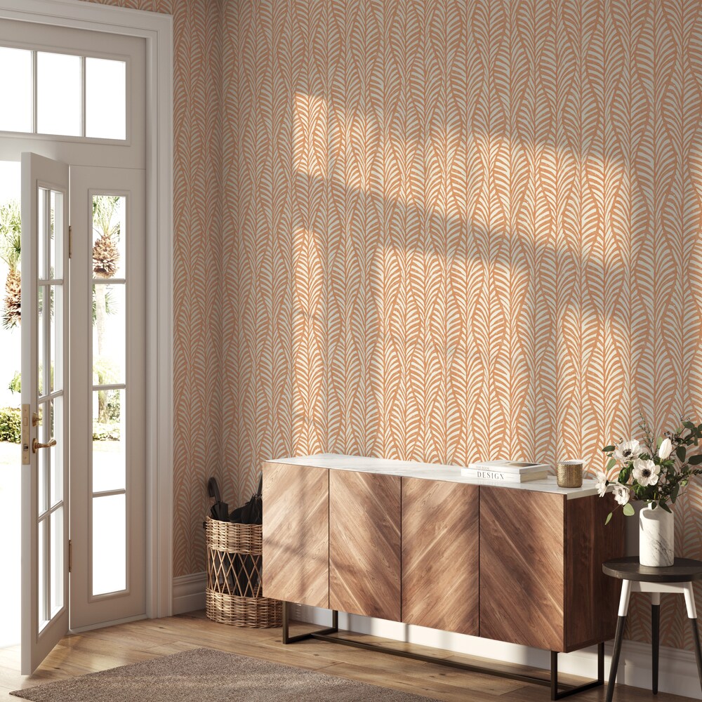 Tempaper Block Print Leaves Peel and Stick Wallpaper, Terracotta, 28 sq. ft.