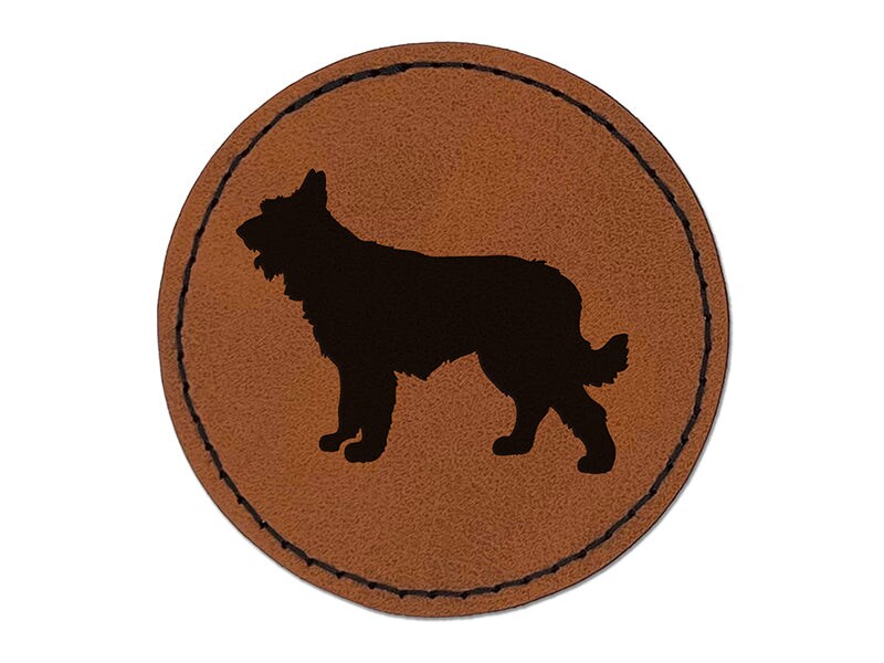 Berger Picard Dog Solid Round Iron-On Engraved Faux Leather Patch Applique - 2.5&#x22;