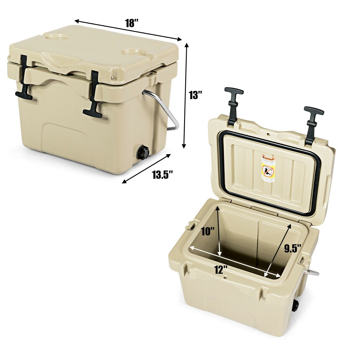 Portable 16 Quart Insulated Cooler 24 Can Capacity with Cup Holders
