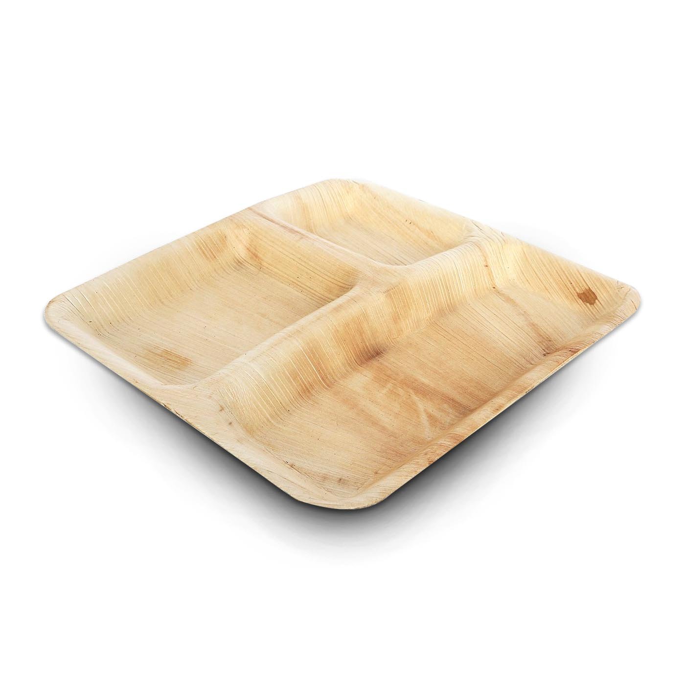 Square Palm Leaf 3-Partition Eco Friendly Disposable Dinner Plates - 10&#x22; (100 Plates)