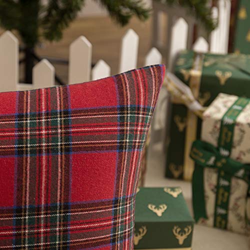 AQOTHES Pack of 2 Christmas Plaid Decorative Throw Pillow Covers Scottish Tartan Cushion Case for Farmhouse Home Holiday Decor Red and Green, 20 x 20 Inches