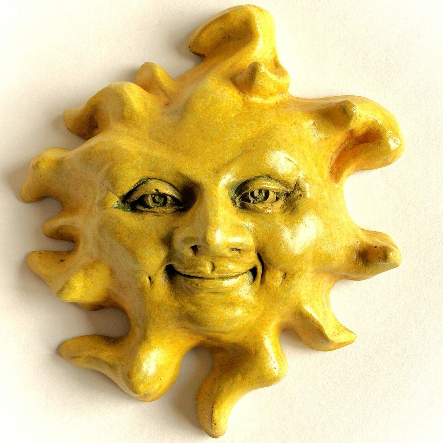 Weatherproof Sun Face Wall Sculpture, Yellow Home Decor