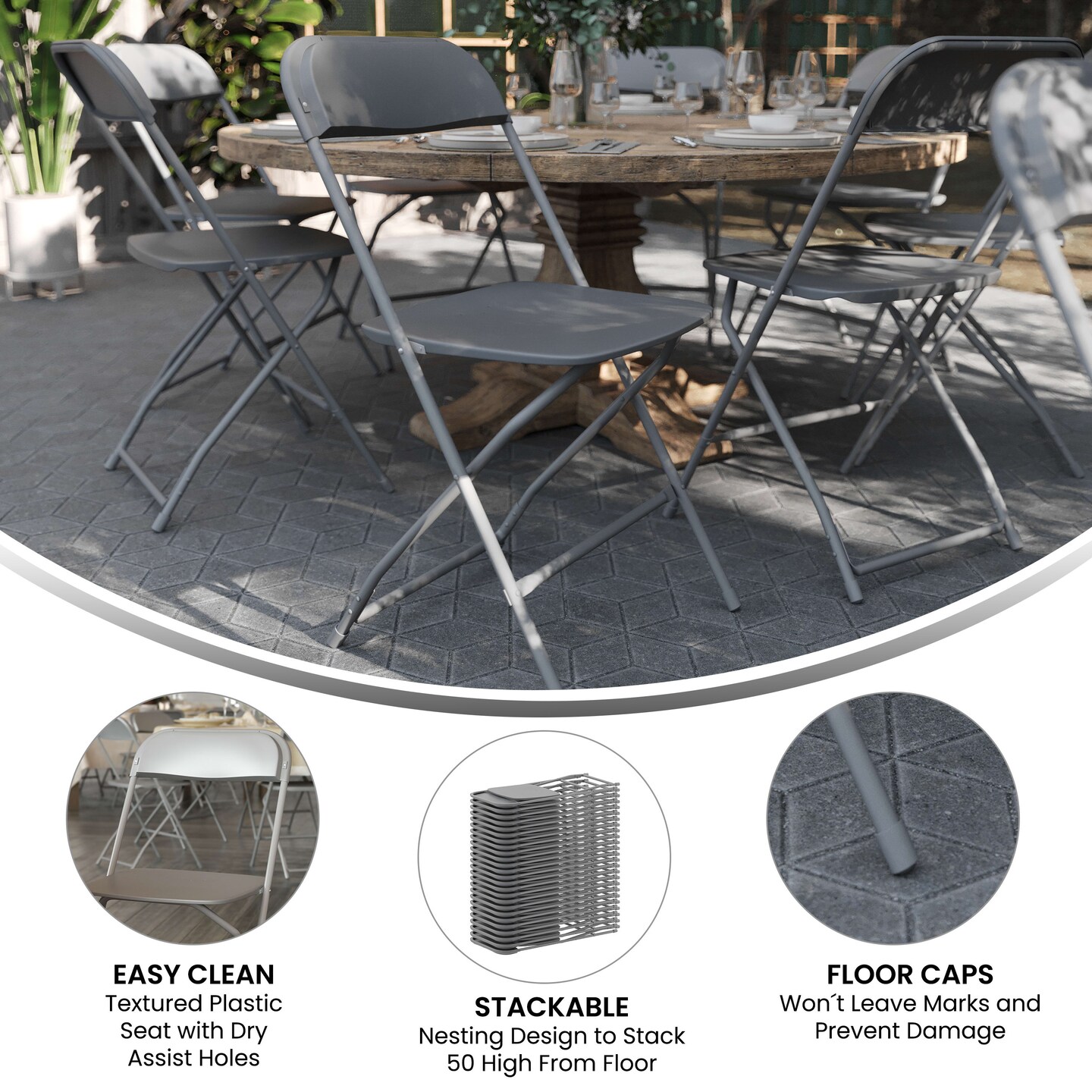 Emma and Oliver Set of 6 Stackable Folding Plastic Chairs - 650 LB Weight Capacity