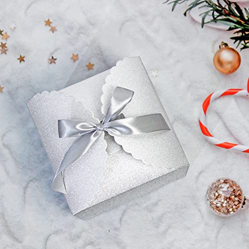 10 Pieces Silver Glitter Gift Boxes, Small Gift Box with Lids Bulk for Wedding, Party, Birthday, Valentine's Day and More, 4.75” x 4.75” x 3.53” Fancy Present Box for Gift Giving