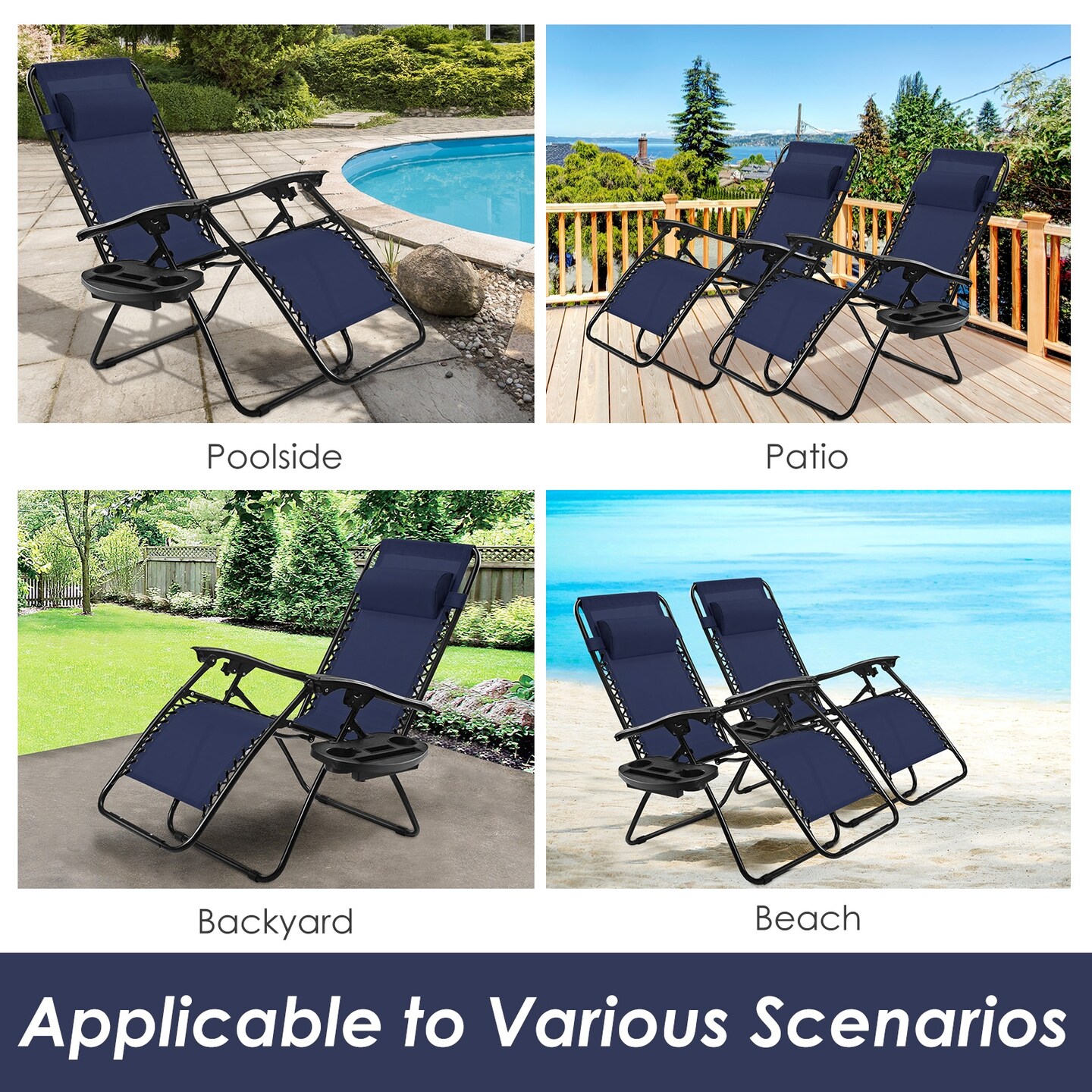 Outdoor Folding Zero Gravity Reclining Lounge Chair with Utility Tray