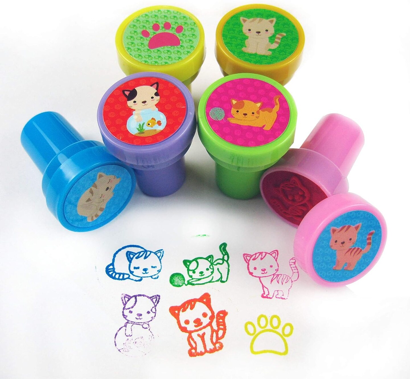 TINYMILLS 12 Pcs Cats Kittens Stamp Kit for Kids - Kitty Cat Self Inking Stamps Gift Party Favors