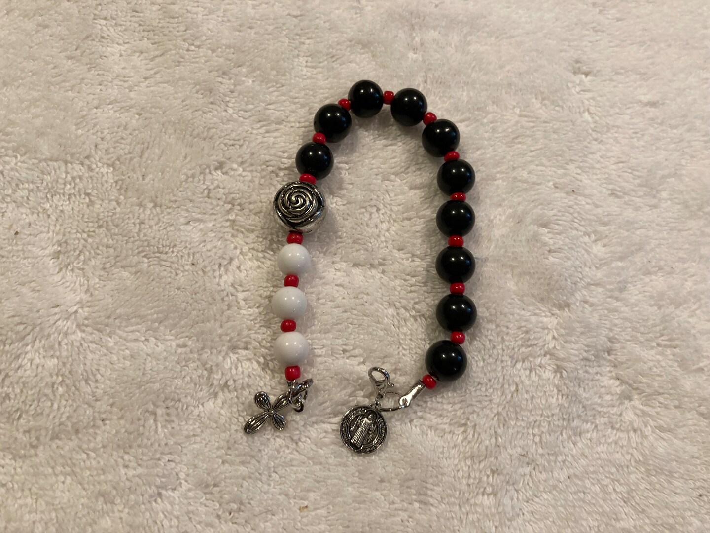 Black, Red, and silver Beads