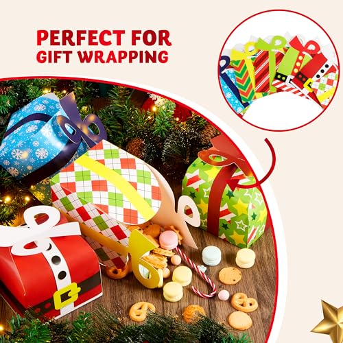 JOYIN 24 PCS 3D Christmas Goodie Boxes with Bow for Holiday Xmas Goodie Paper Boxes, School Classroom Party Favor Supplies, Candy Treat Cardboard Cookie Boxes