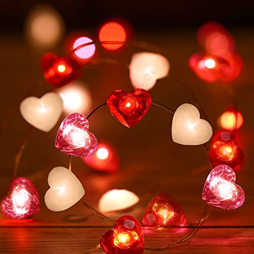 Fairy String Lights 10 Feet LED Red Pink White Heart Shaped Twinkle Fairy Lights 8 Modes Battery Operated for Valentine&#x27;s Day Kids Bedroom Christmas Wedding Indoor Party Decor with Timer