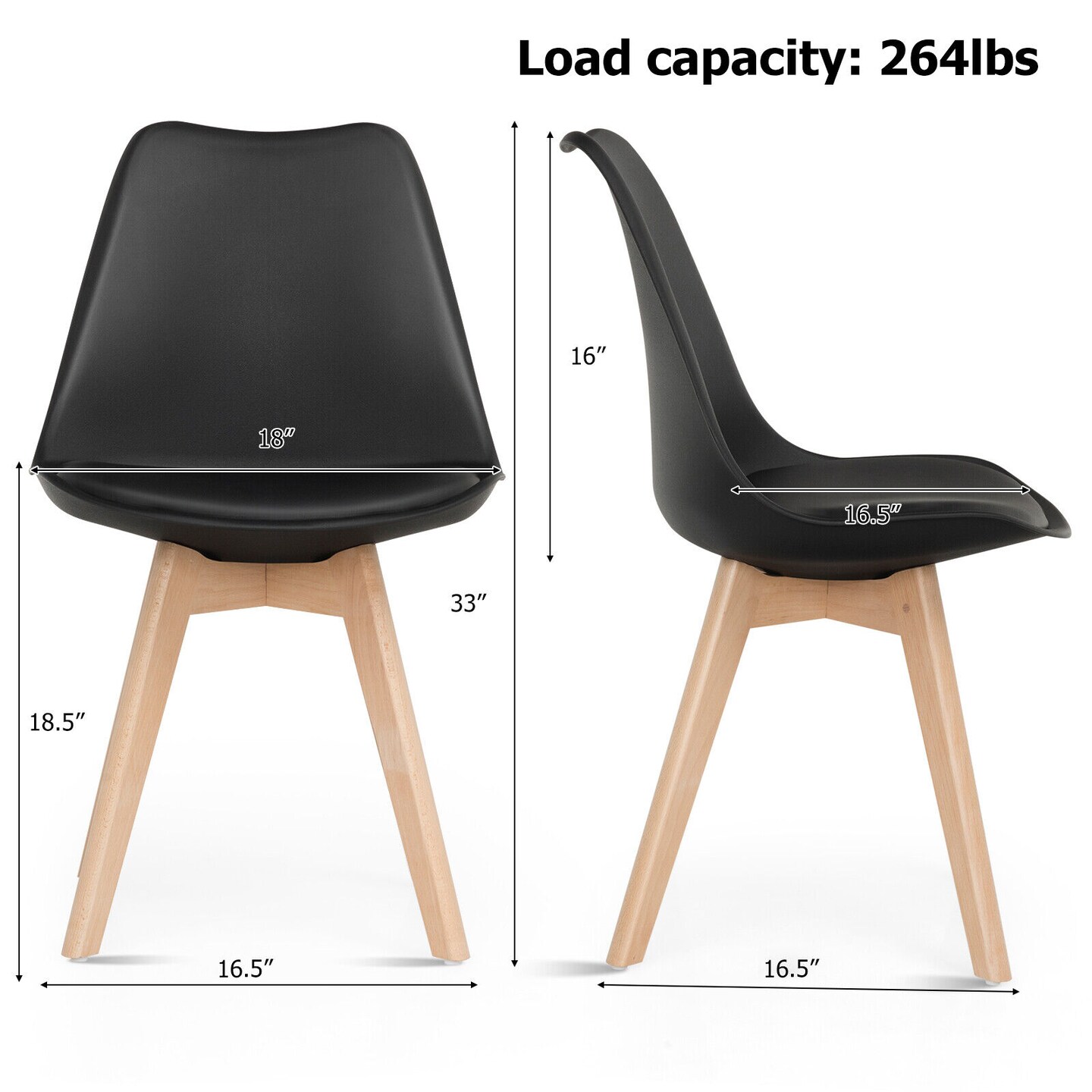 Set of 4 High Backrest Dining Side Chair with Ergonomic Seat and Solid wood Legs