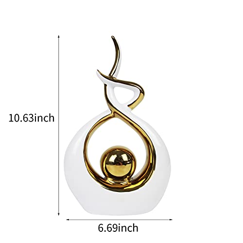 1 Pack Home Decor Modern Abstract Art Ceramic Statue Table Decorations for Dining Room Living Room Office Centerpiece (White and Gold, Small)