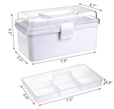 Small Plastic Storage Box with Lid 7.9"x3.7"x4.1" Art Supply Storage Organiser with Handled Removable Tray White Multi-purpose Small Storage Container Portable Sewing Box for Art & Sewing Supplies