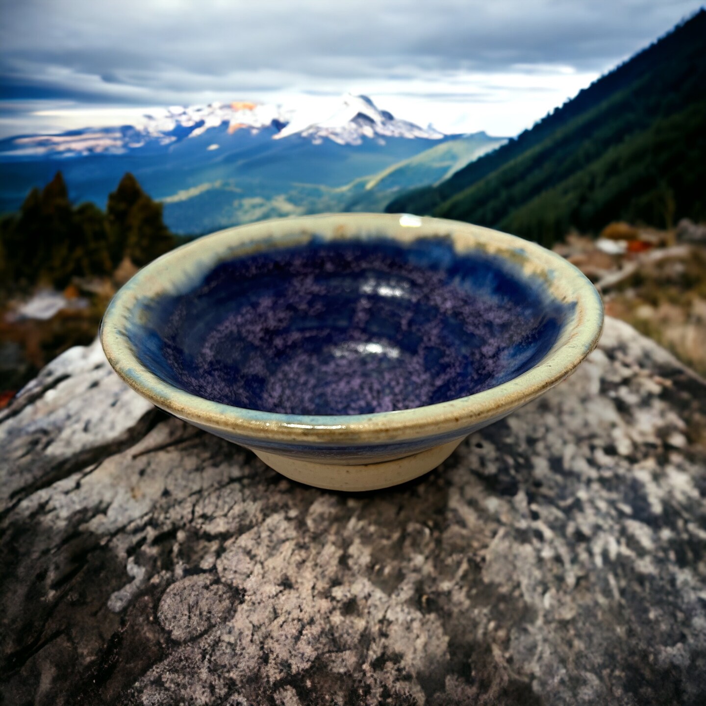 Aspen 35 Wheel-Thrown Pottery Stoneware Rice Bowl in Blue Purple and ...