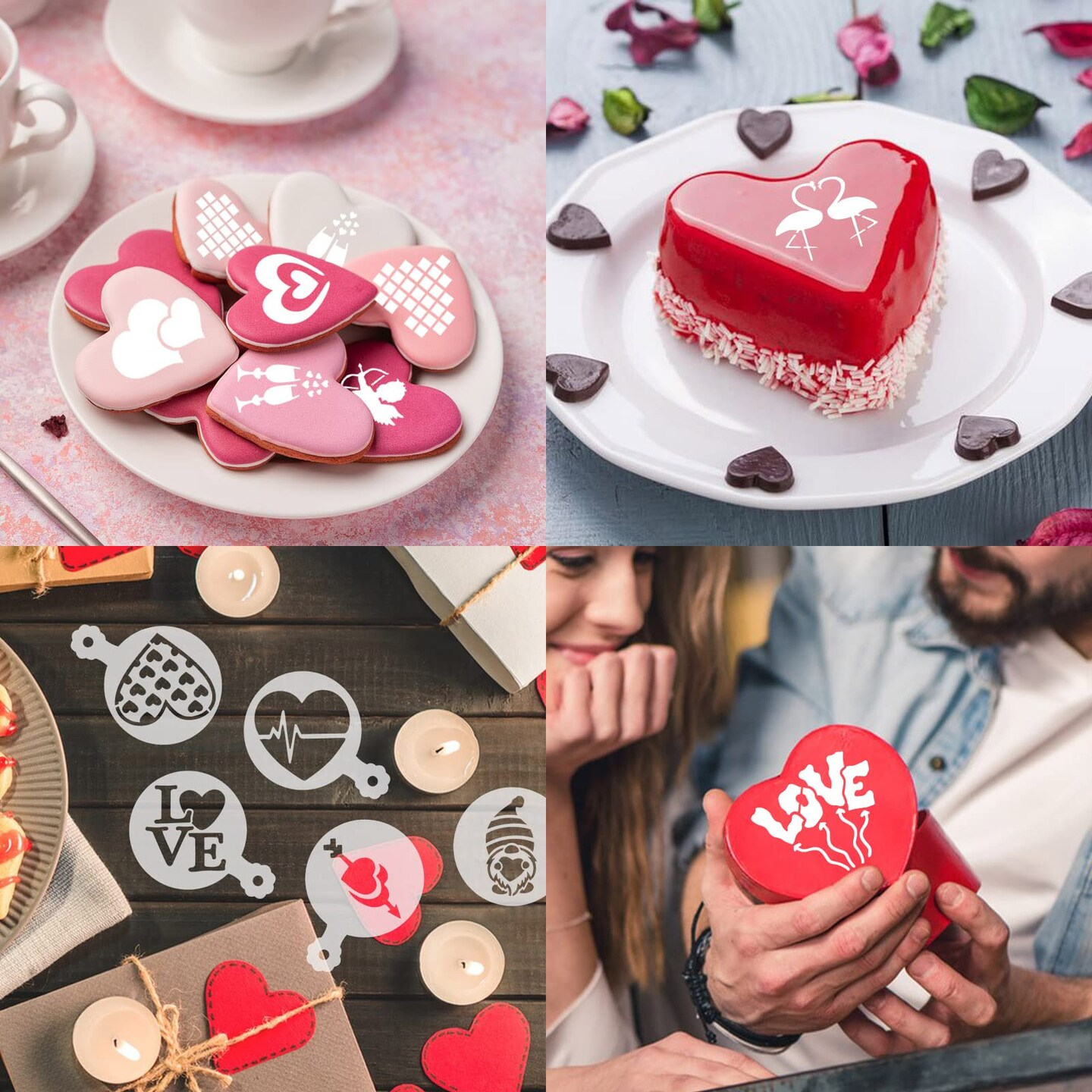 JULBEAR Valentine&#x27;s Day Cookie Stencils, 36 Pieces Reusable Cookie Coffee Decorating Stencils Templates Mold Tools for Cookies Baking Painting Dessert Coffee Decoration DIY Valentines Party Decor