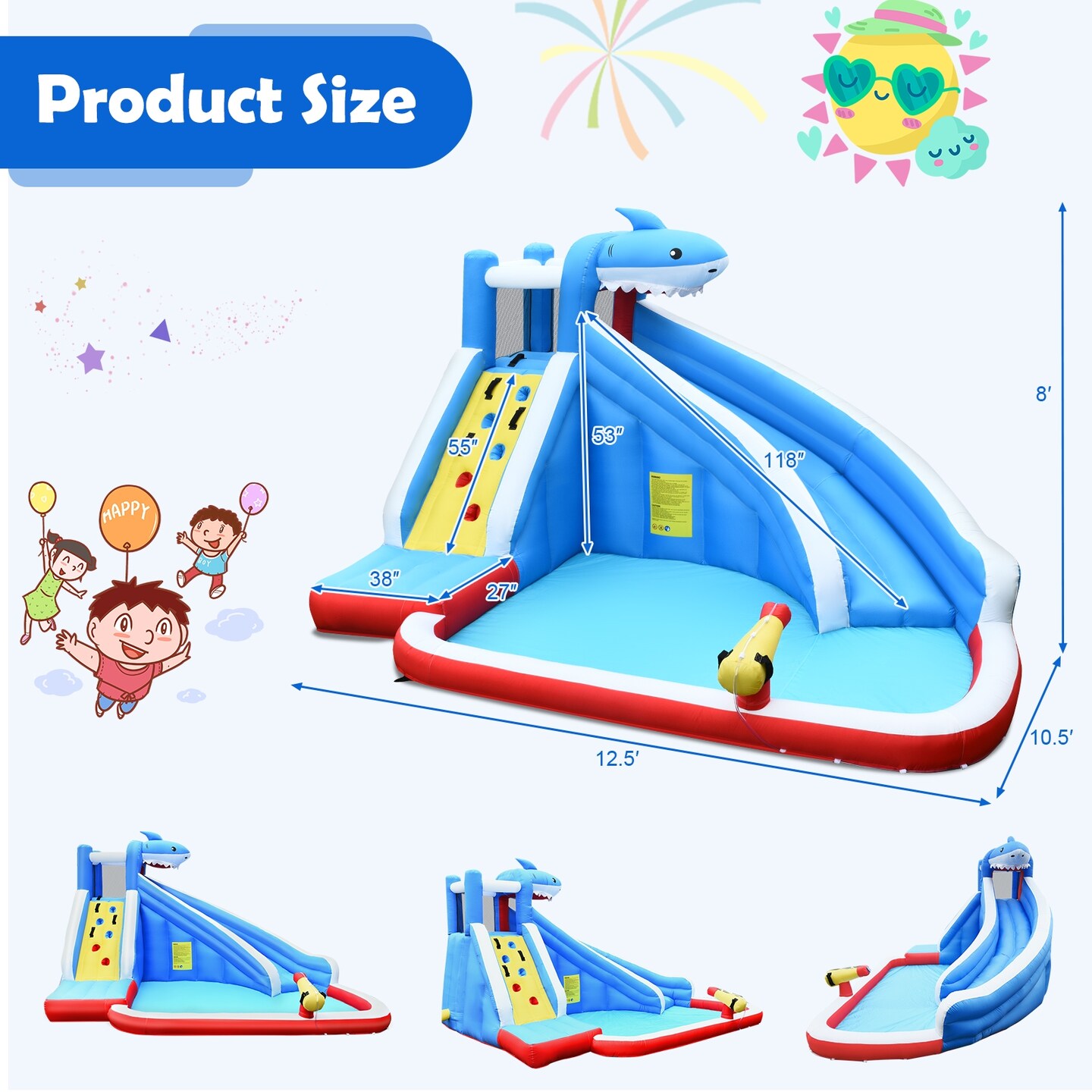 Inflatable Water Slide Shark Bounce House Castle Without Blower