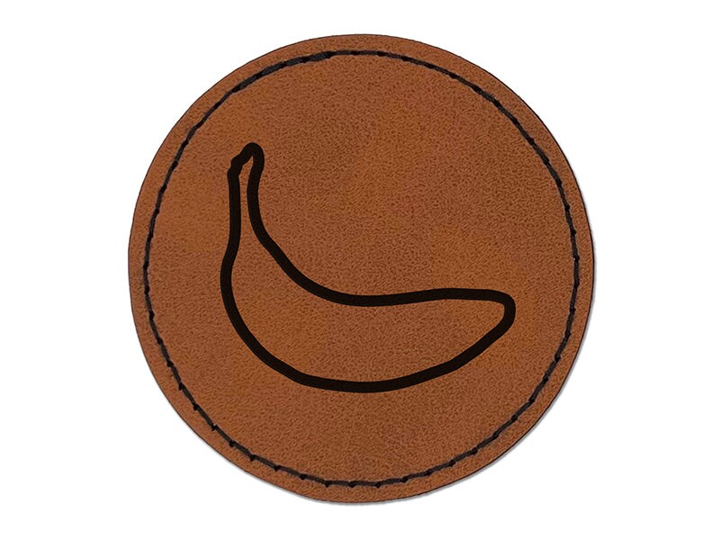 Banana Fruit Outline Round Iron-On Engraved Faux Leather Patch Applique - 2.5&#x22;