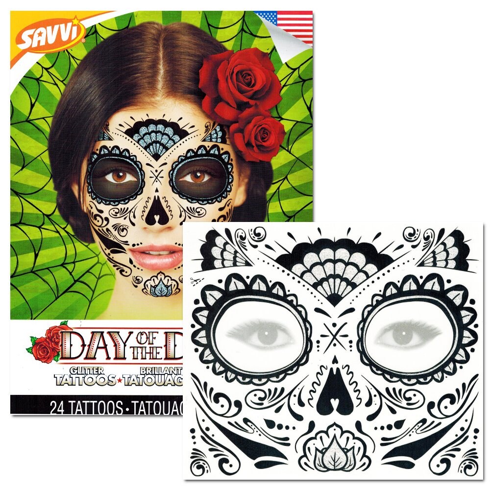 Savvi Day Of The Dead Sugar Skull Temporary Face Tattoos