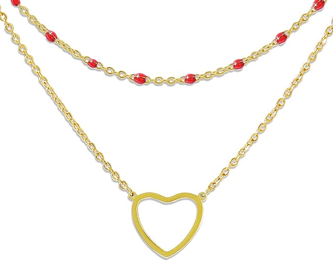 WERIREN Dainty 14K Gold Plated Heart Layered Pendant Choker Necklace