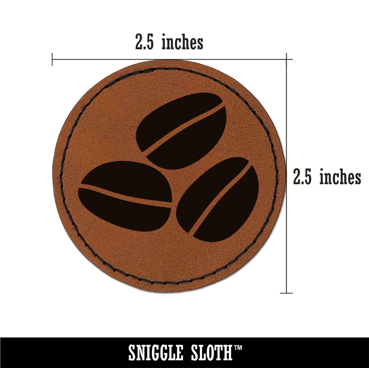 Coffee Beans Trio Round Iron-On Engraved Faux Leather Patch Applique - 2.5&#x22;