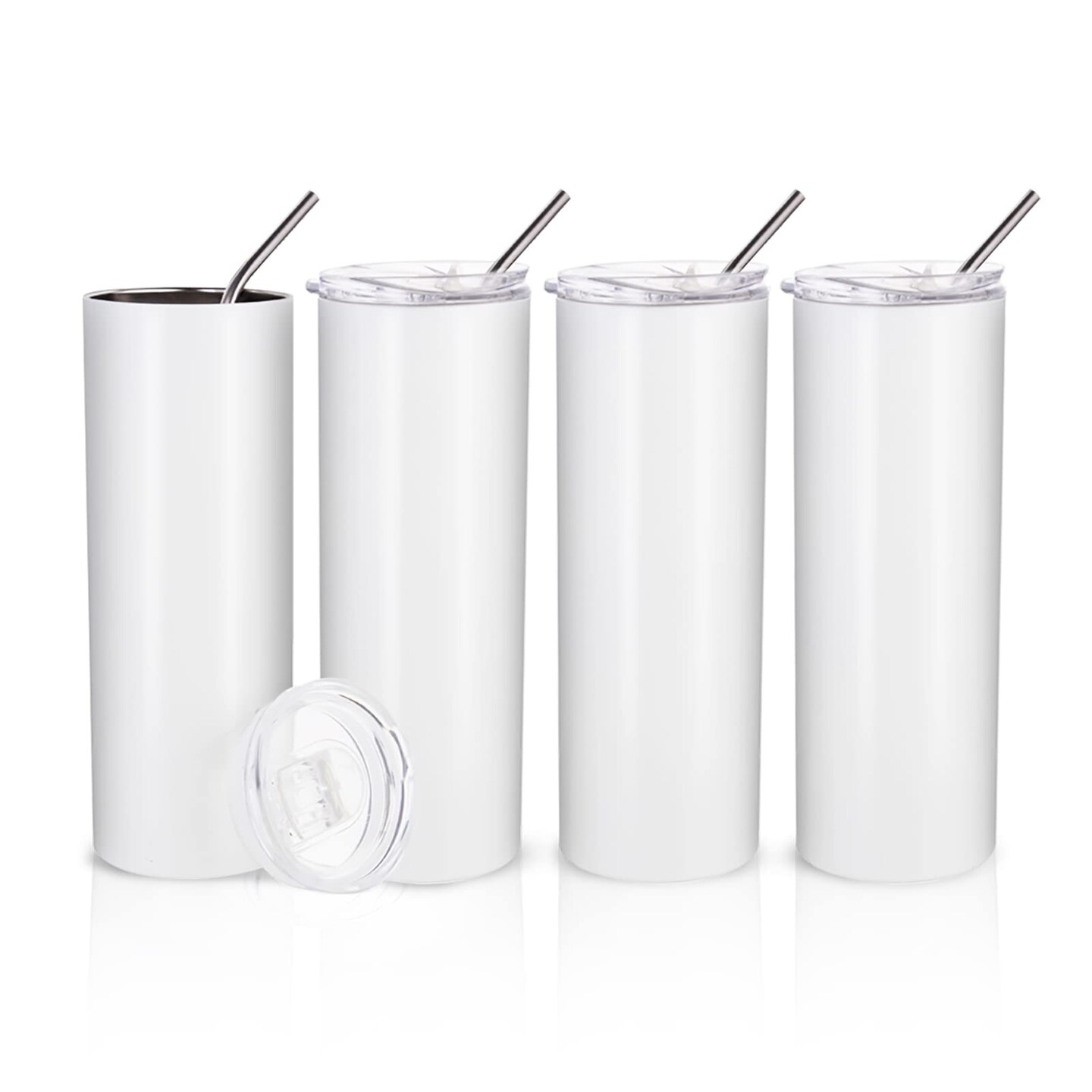 PYD Life Sublimation Blanks Skinny Tumbler White 20 OZ Straight Stainless  Steel Tumbler with Metal Straw for Mug Tumbler Heat Press Machine  Sublimation Printing 4 Pack