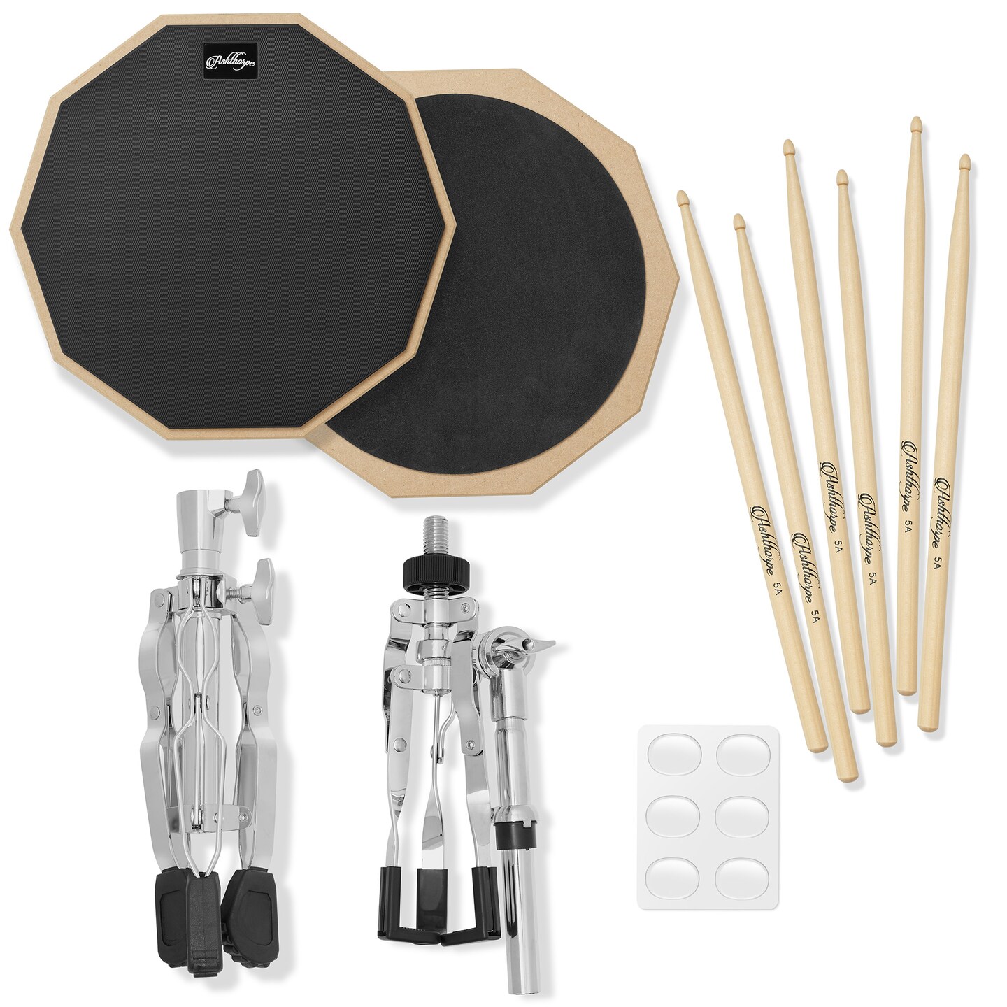 Ashthorpe Drum Practice Pad Set with Snare Stand - 12-Inch Double-Sided Silent Drum Pad Kit Includes Backpack Carrying Bag and Drumsticks