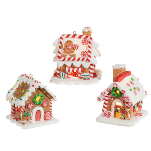 3.25&#x22; LIGHTED GINGERBREAD HOUSE ORNAMENT