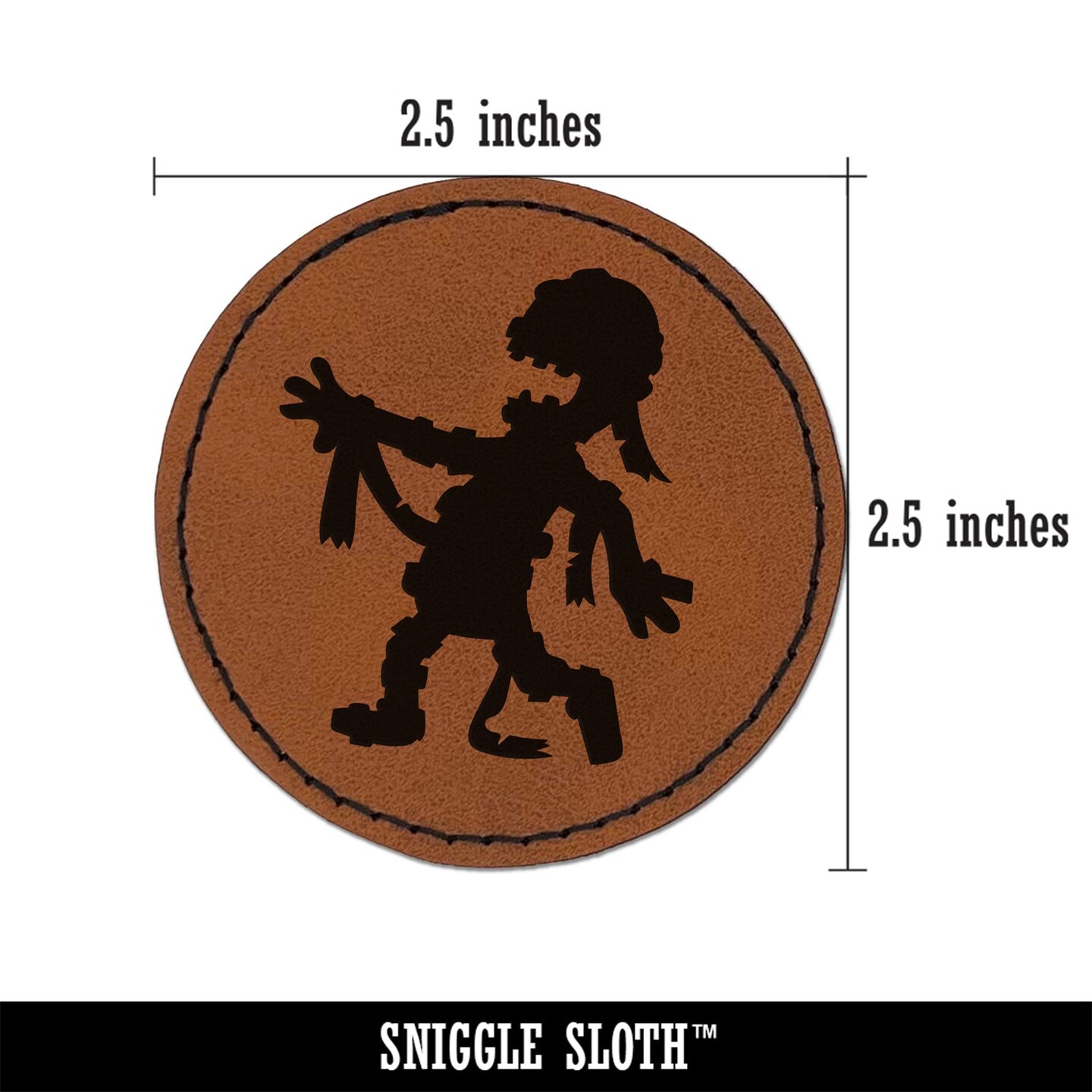 Shambling Mummy Halloween Monster Round Iron-On Engraved Faux Leather Patch Applique - 2.5&#x22;