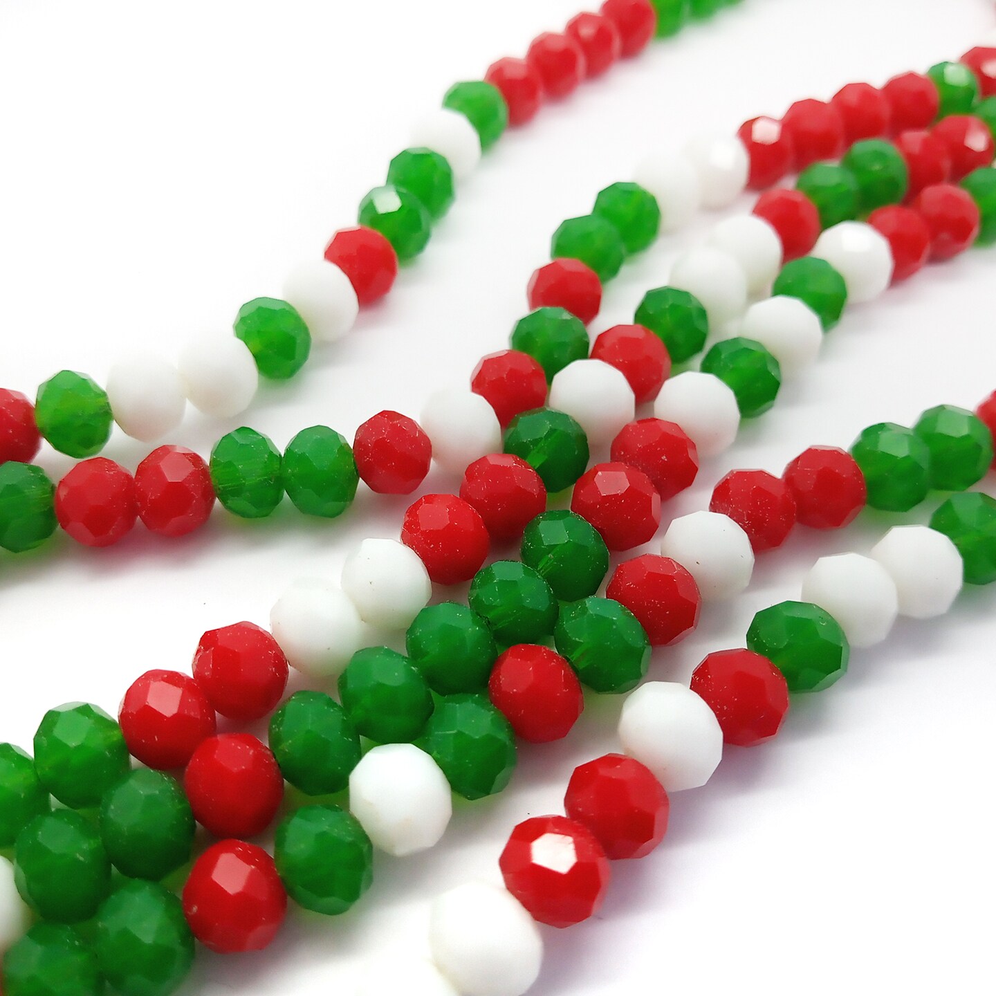 Small Glass Beads in Christmas Colors, 6mm Rondelles in Red White & Green, 85 pcs, Adorabilities