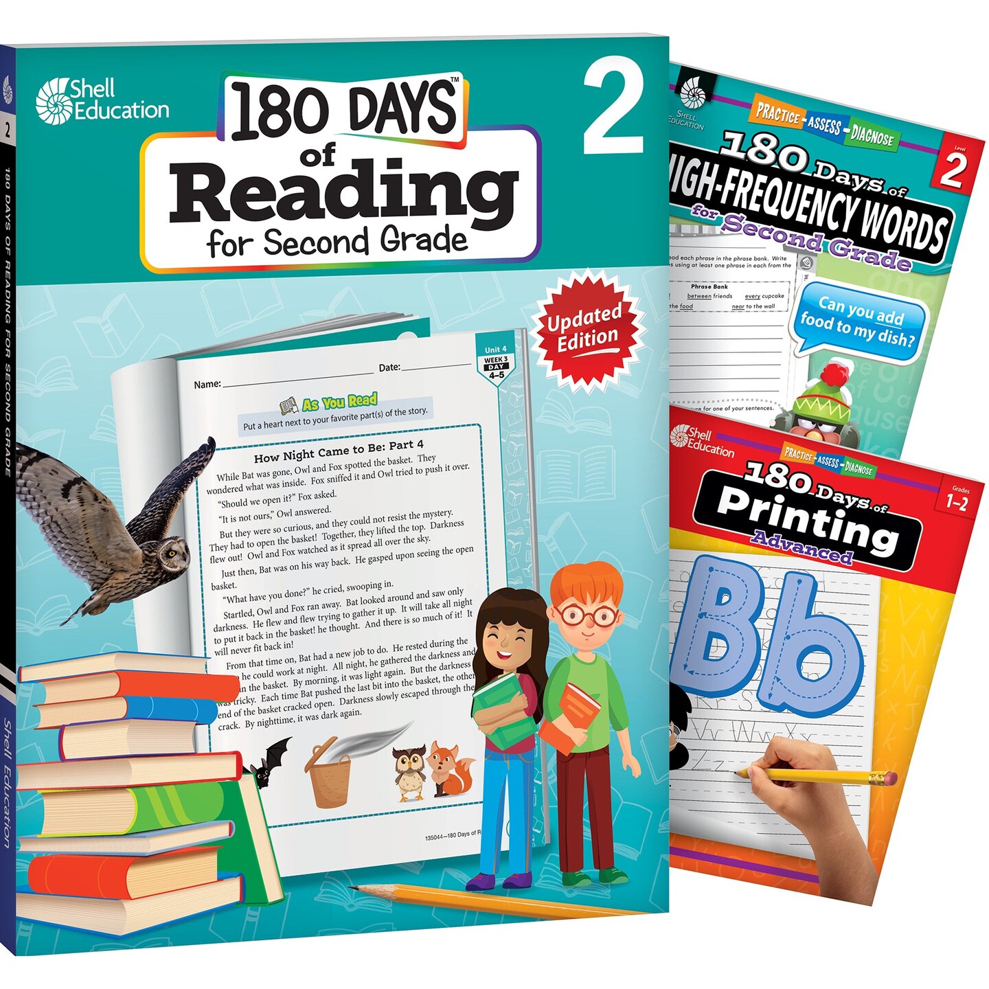 180 Days Books: Reading, High-Frequency Words, & Printing for Grade 2 - Set  of 3 Books