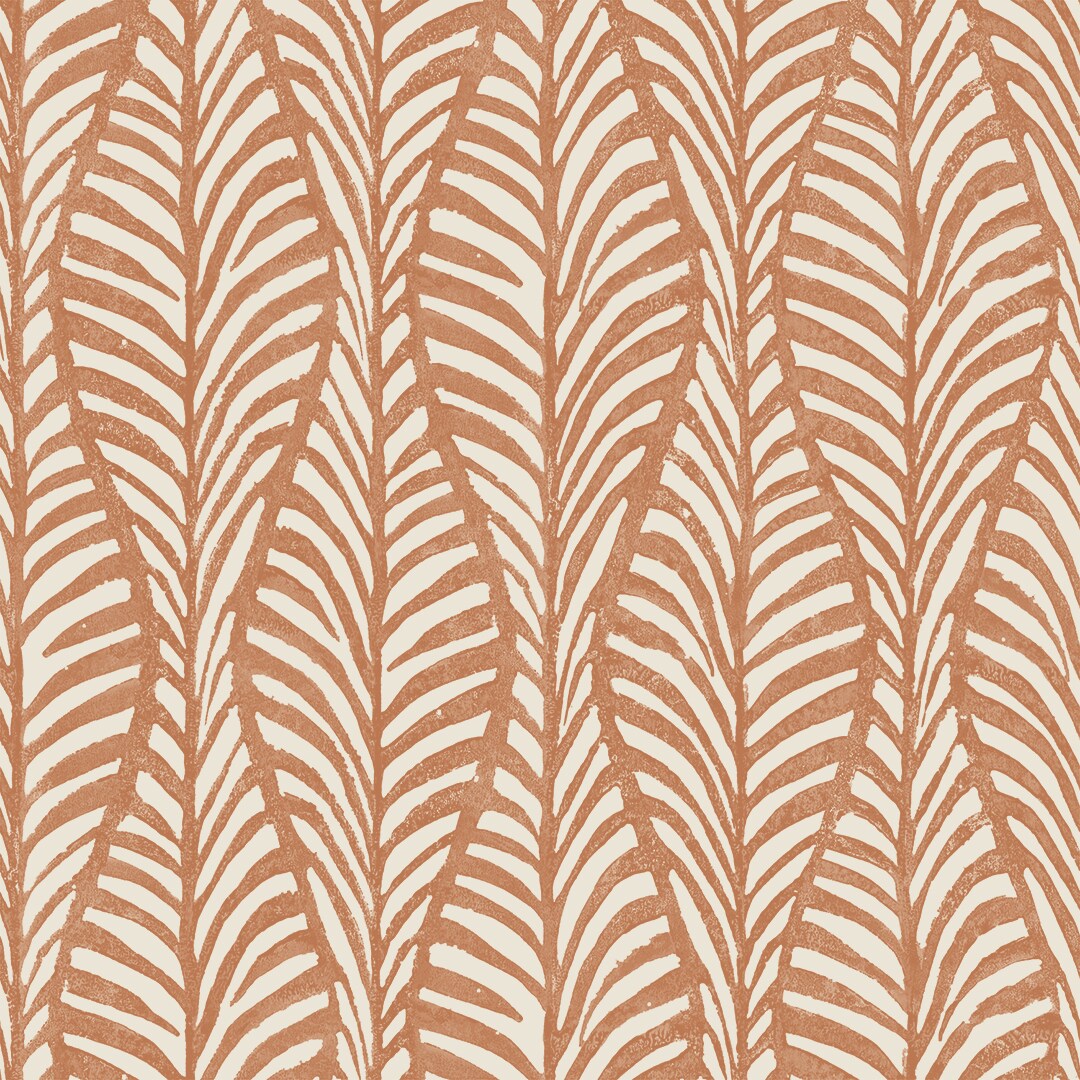 Tempaper Block Print Leaves Peel and Stick Wallpaper Terracotta