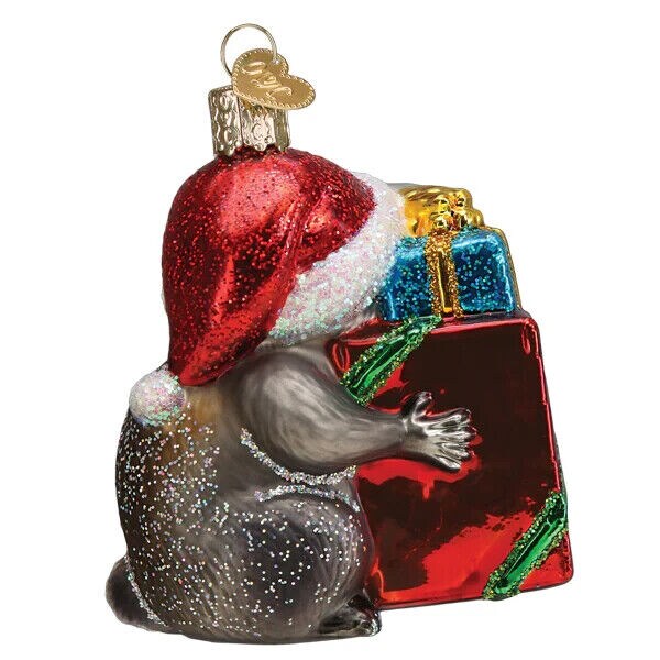 Bandit Raccoon Glass Ornament with Box