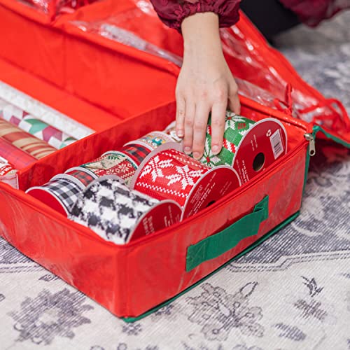 Gift Wrap Storage Organizer, Easily organize Wrapping Paper, Ribbons, Bows, Scissors, Fits 18-24 Standard Rolls, Keeps Gift Supplies in Perfect Condition & Ready for Next Season, (Red)