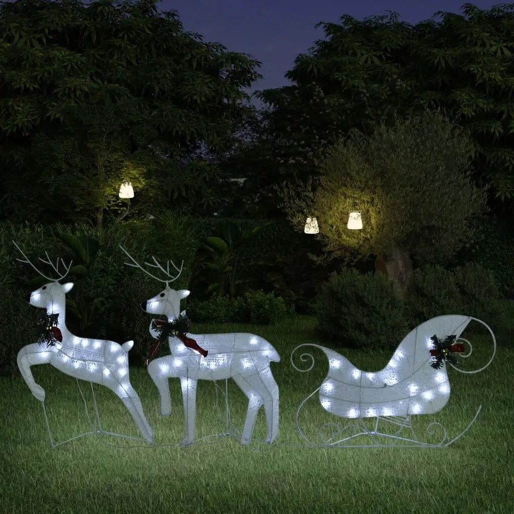 White Reindeer &#x26; Sleigh Christmas Decoration with 60 LEDs